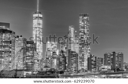 Night lights of New York City - Manhattan buildings.