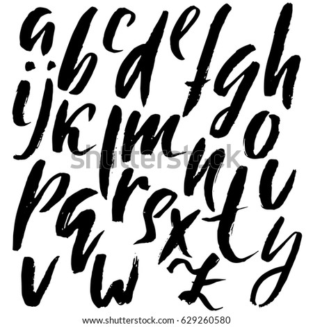 Hand drawn dry brush font. Modern brush lettering. Grunge style alphabet. Vector illustration