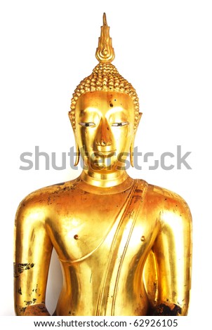 Golden Buddha Statue meditation , Asian Buddha style art isolated on white background