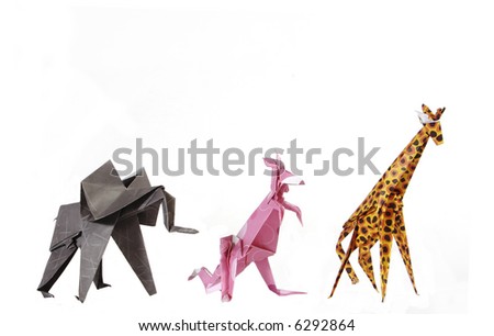 an elephant, a jiraffe, and a kangaroo