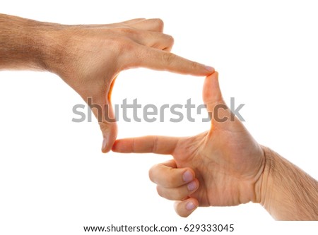 Male hands making frame isolated on white background