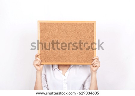 girl with board on white background.