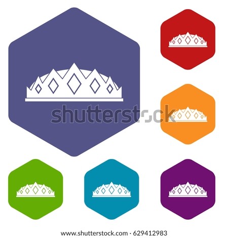 Small crown icons set hexagon isolated vector illustration
