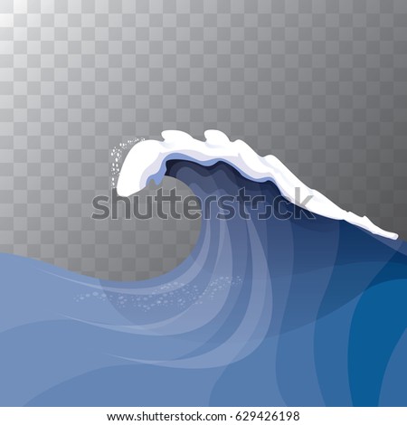 Big blue ocean wave isolated on background. Vector abstract ocean wave design element for travel posters and banners