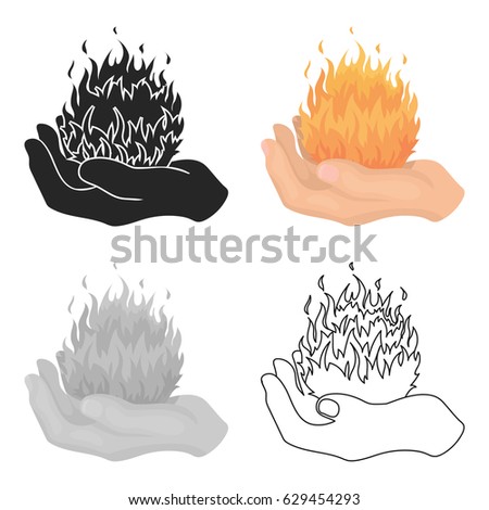 Fire spell icon in cartoon style isolated on white background. Black and white magic symbol stock vector illustration.