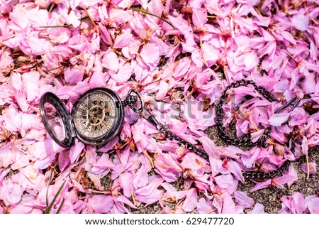 Springtime Love with pink flowers and pocket watch 