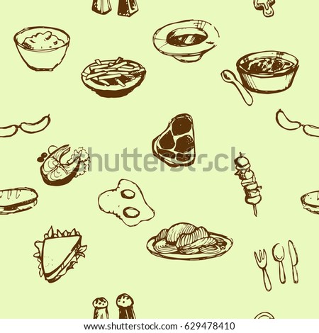 Pattern, food, dishes in plates, two colors