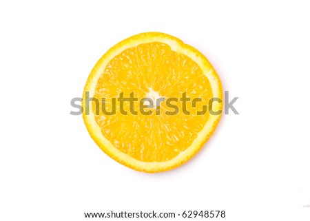 Juicy and fresh slice of orange on white isolated background. / Orange slice