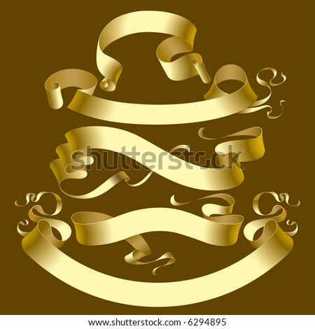 Raster version of vector set of old gold banners (contain the Clipping Path of all objects)