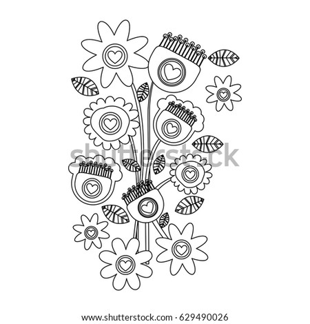 monochrome background with bouquet of retro flowers tulip sunflower and daisy vector illustration