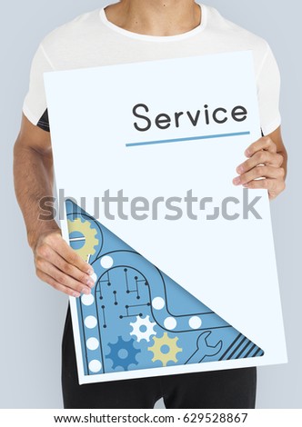 Man holding network connection graphic overlay banner