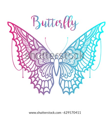 Hand drawn vector butterfly illustration. Decorative abstract doodle design element