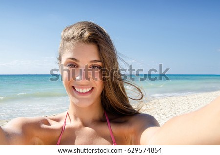 Beautiful selfie photo at the beach