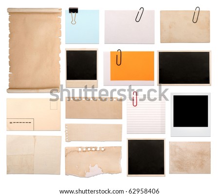 set of vintage empty notes isolated on white