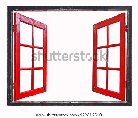 red window frames on white background Royalty-Free Stock Photo #629612510