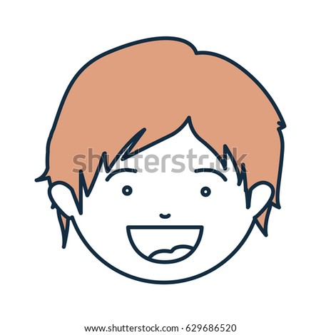 blue color contour of smiling boy face with beige short hair vector illustration