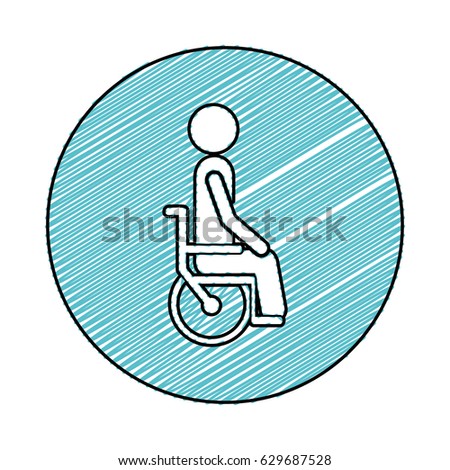 color pencil drawing circular frame of person sitting in wheelchair flat icon vector illustration