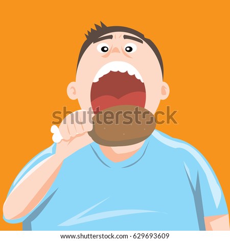 Fat man eating chicken leg or drumstick-vector cartoon. Royalty-Free Stock Photo #629693609