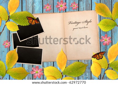 vintage objects over grunge wood background