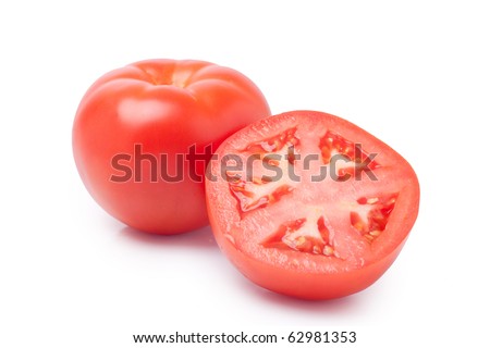 Tomatoes isolated on white background. / One and half tomatoe.