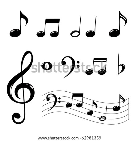 Various musical notes in black