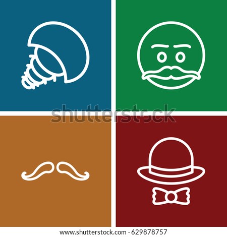 Mustache icons set. set of 4 mustache outline icons such as hat and bow