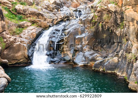 Saar river waterfall, Golan Heights, North Israel Royalty-Free Stock Photo #629922809