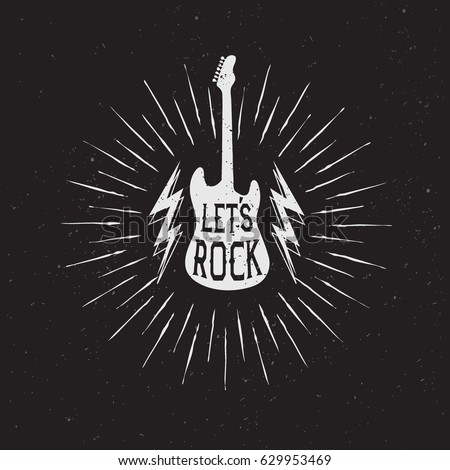 lets rock .Prints emblem with guitar.Retro style.Vector illustration