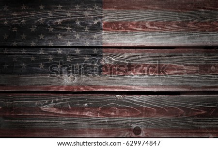 Usa flag on old wood. Grunge wooden background. America