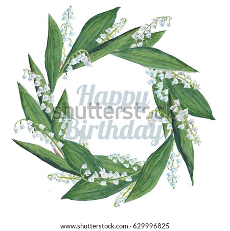 Watercolor wreath, happy birthday