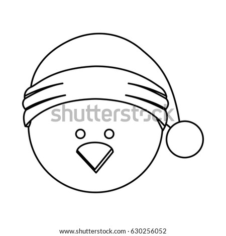 monochrome contour of chicken head with christmas hat vector illustration