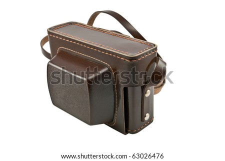 old brown leather camera case over white background