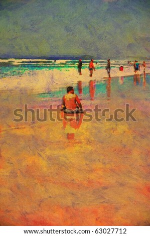 original oil painting of gold coast surfers paradise beach people