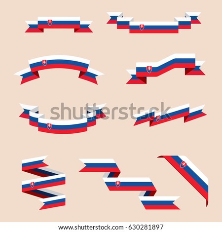 Vector set of scrolled isolated ribbons or banners in colors and with symbols of Slovak flag.