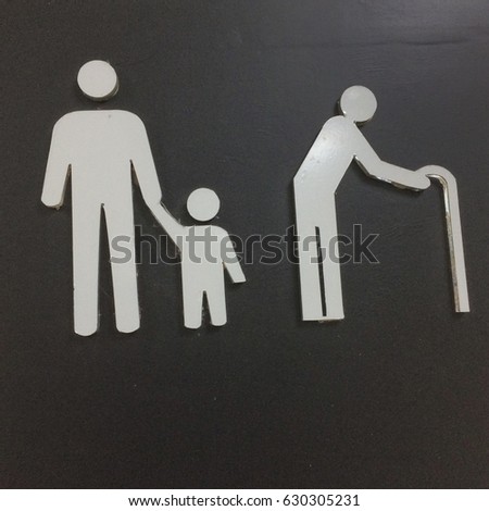 White symbol "man with children and old man "with black background.