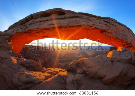 Sunrise at Mesa Arch in Canyonlands National Park near Moab, Utah, USA Royalty-Free Stock Photo #63031156