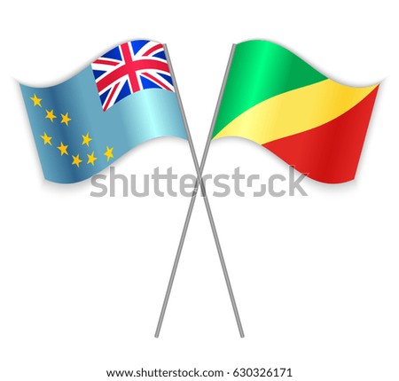 Tuvaluan and Congolese crossed flags. Tuvalu combined with Republic of the Congo isolated on white. Language learning, international business or travel concept.