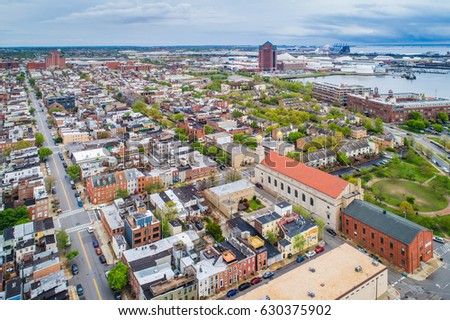 Aerial view of Canton, in Baltimore, Maryland.