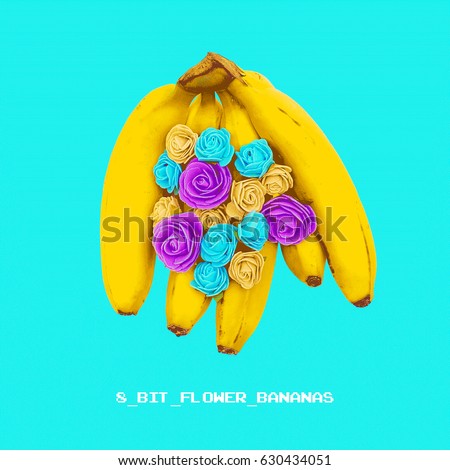 8 bits of bananas and flowers. Fashion Minimal collage art