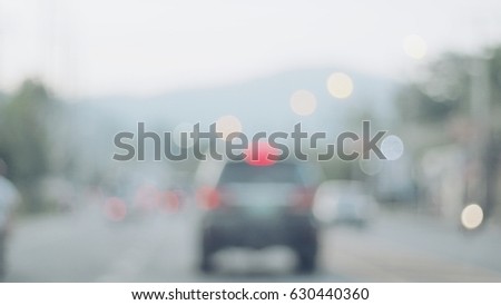 Inside car view , blur abstract road with colorful bokeh , beautiful background, color classic filter style . Coppy to background or business