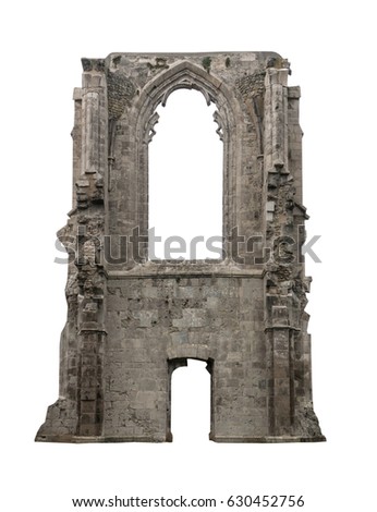 The old ruins of a building, white background, isolated. Royalty-Free Stock Photo #630452756