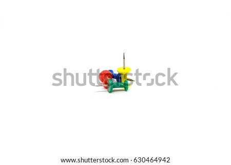 Push Pin (Red Green Yellow Blue) isolated on white background.