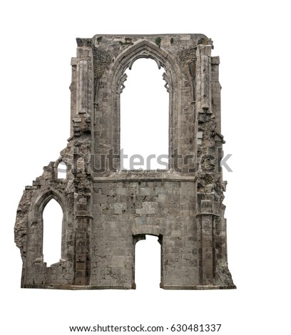 The old ruins of a building, white background, isolated. Royalty-Free Stock Photo #630481337