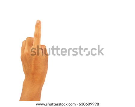 Show asian man's hand is gestures of touch or press