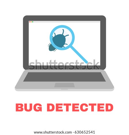 Bug detection QA testing. Software testing quality assurance, bug report. Testing program application. Web testing.