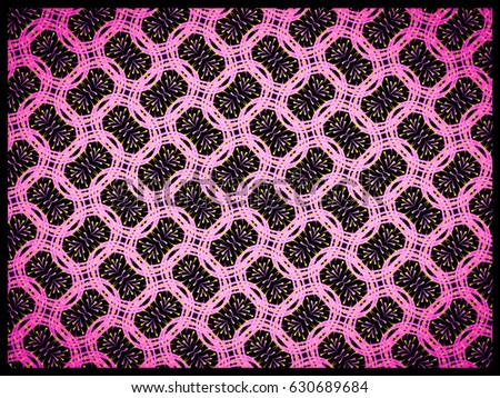 A hand drawing pattern made of pink on a black background.