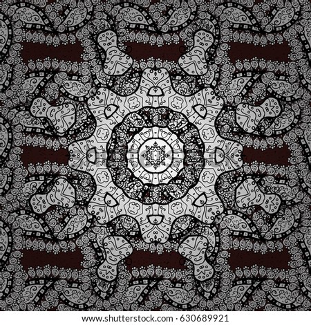 Vector seamless pattern. Flat hand drawn vintage collection. White pattern on brown background with white elements. Backdrop, fabric, white wallpaper.