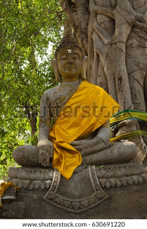 Buddha statue at Wat Ratchaburana temple, Phichit, Thailand.