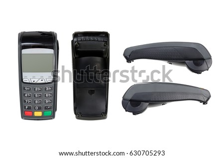 Payment terminal isolated on white. Top, bottom, sides, texture