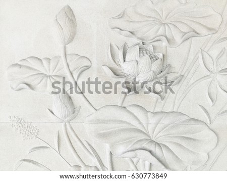 Low relief cement Thai style handcraft of lotus